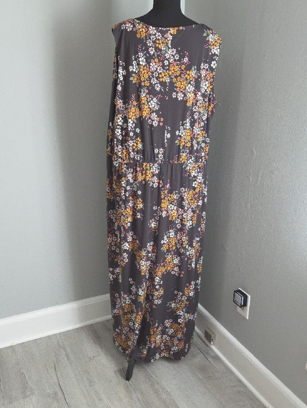 Maurices Gray Floral Maxi Dress with Yellow and White Blooms 4 - Picture 5 of 5